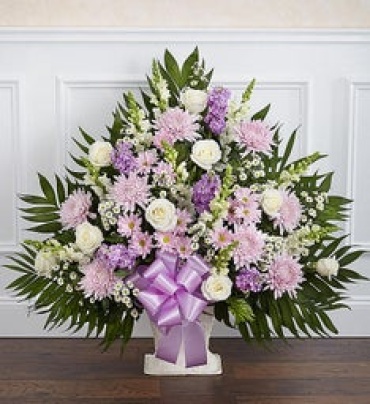 Heartfelt Tribute Floor Basket- Lavender & White