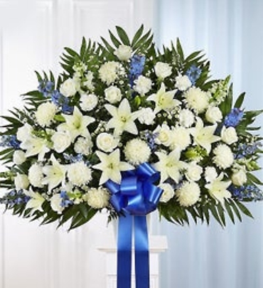 Heartfelt Sympathies Standing Basket- Blue & White