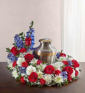 Cremation Wreath  Red, White & Blue