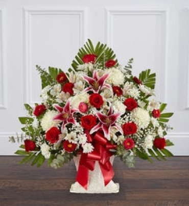 Red Rose and Lily Floor Basket