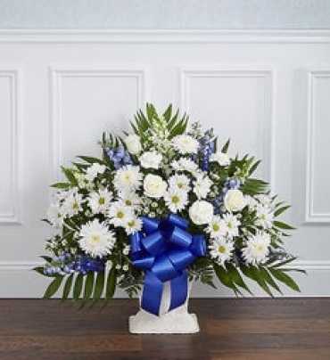 Heartfelt Tribute Blue & White Floor Basket Arrangement