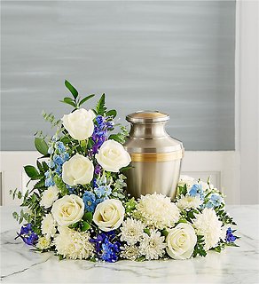Cremation Wreath- Blue and White