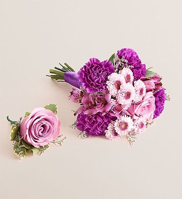 Prom Bouquet and Boutonniere - Purple