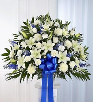 Heartfelt Sympathies Standing Basket- Blue & White