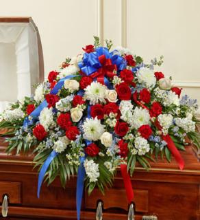 Red White and Blue Cherished Rose Casket Cover