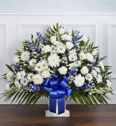 Heartfelt Tribute Blue & White Floor Basket Arrangement